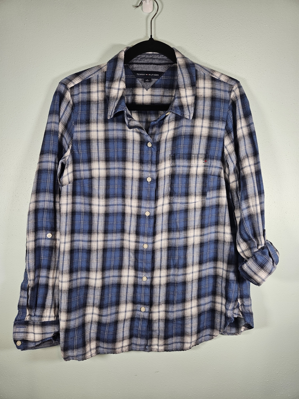 Tommy Hilfiger Blue & White Plaid Lightweight Button-Down Shirt